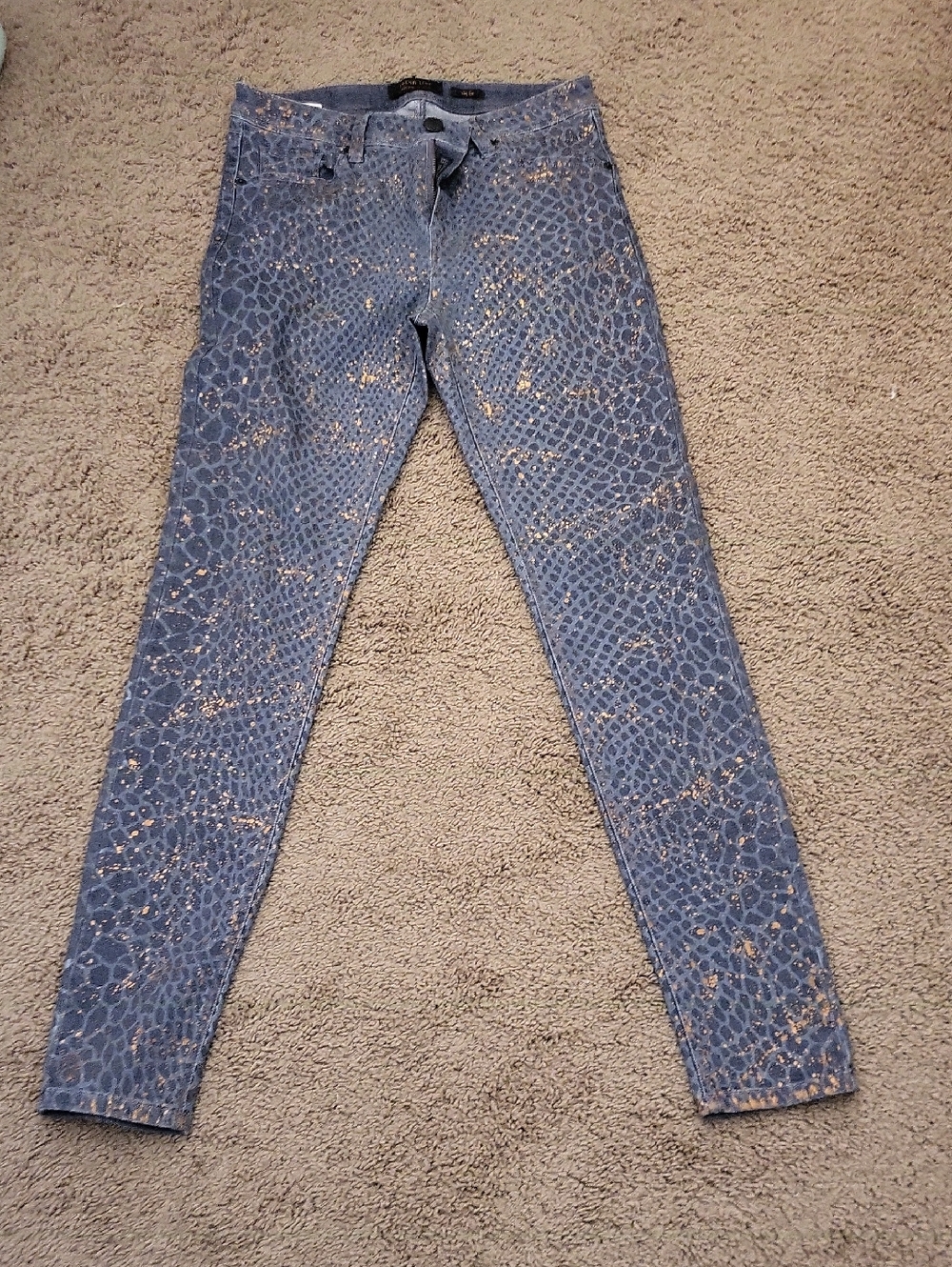 RAFFAELLO ROSSI Blue Metallic Animal-Print Skinny Jeans